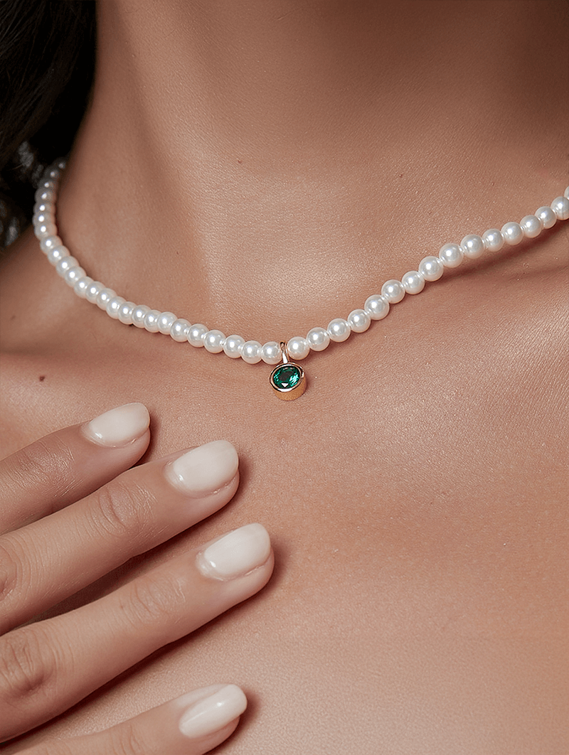 French-Style Imitation Pearl & Cubic Zirconia Necklace