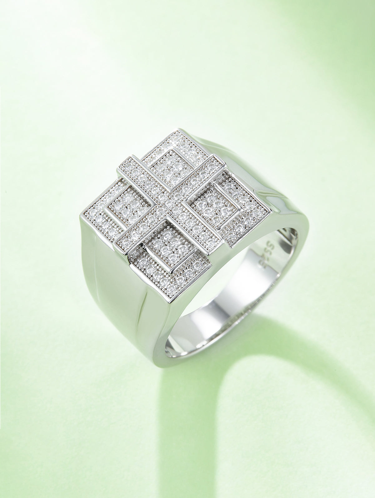 Men’s 0.53ct Cross Full Pavé Moissanite Ring