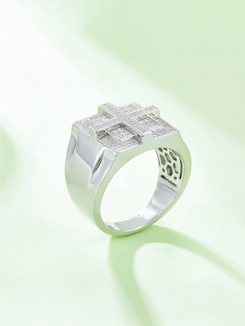 Men’s 0.53ct Cross Full Pavé Moissanite Ring