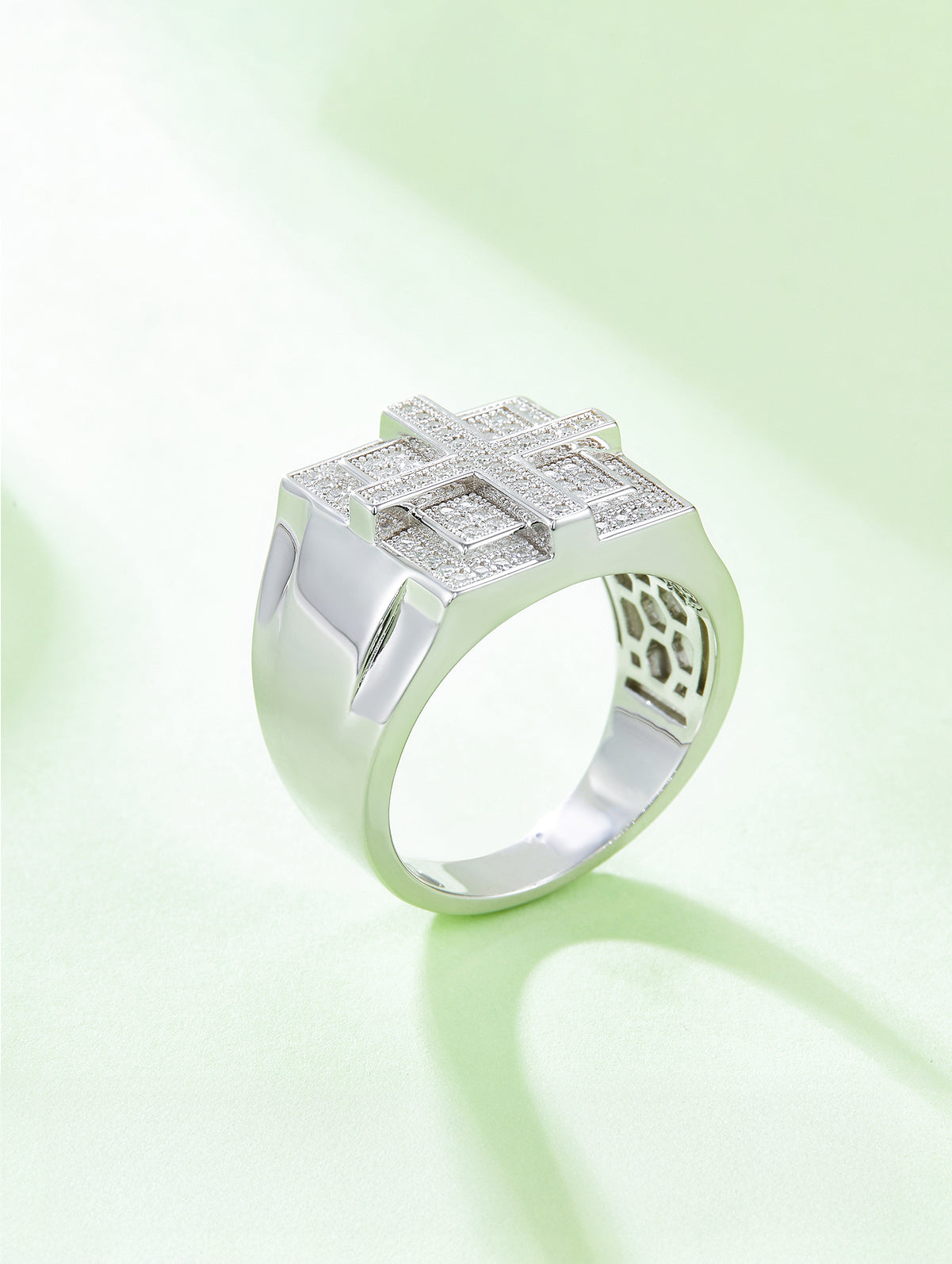 Men’s 0.53ct Cross Full Pavé Moissanite Ring