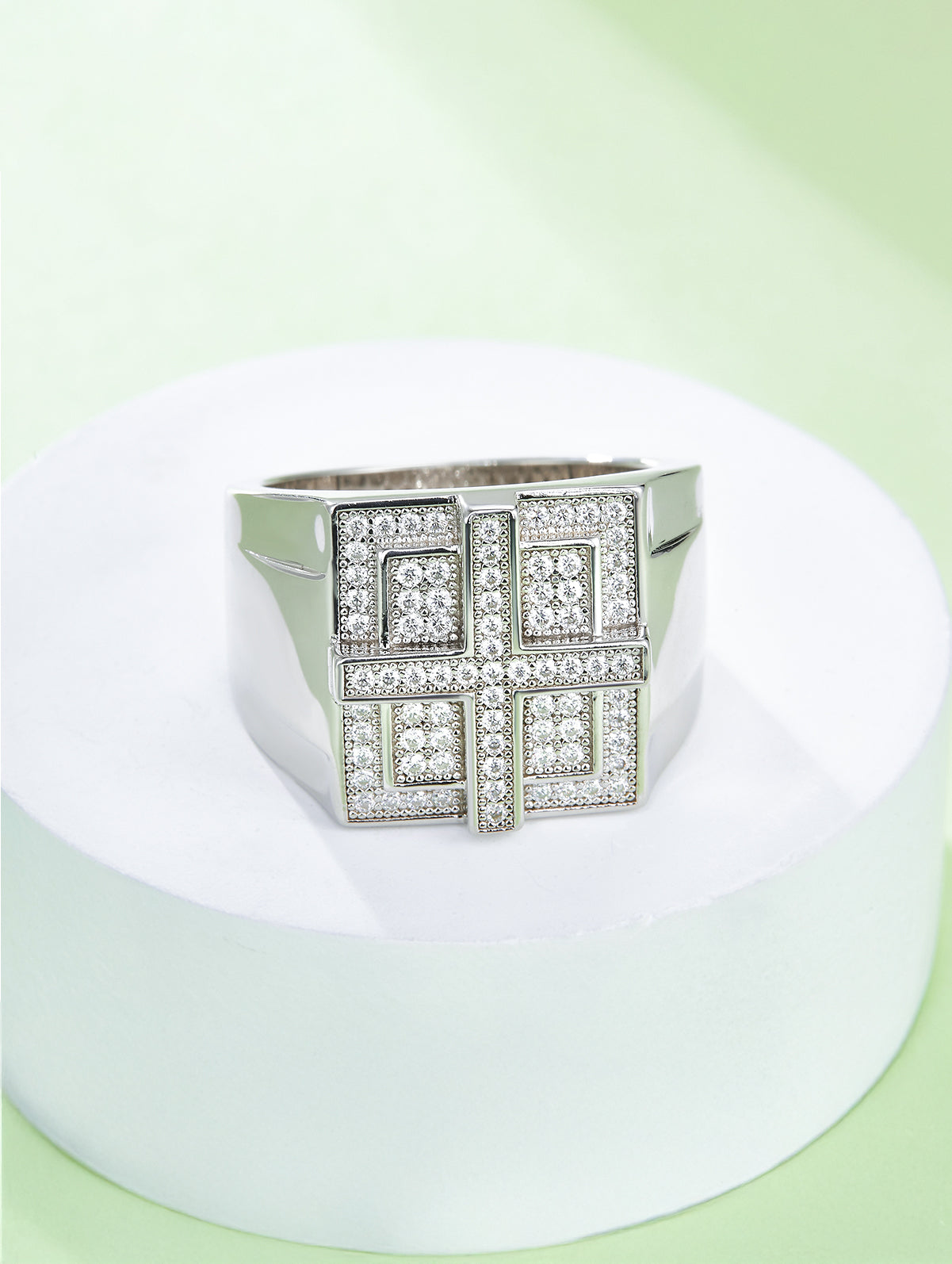 Men’s 0.53ct Cross Full Pavé Moissanite Ring
