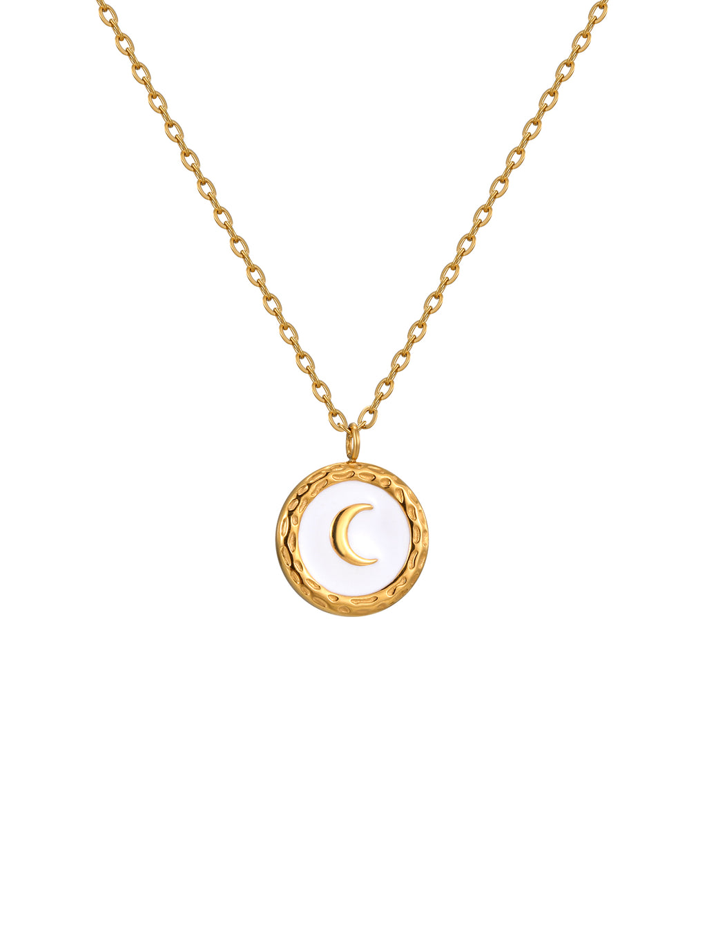 Textured Moon Pendant Necklace in 18K Gold Plated Copper