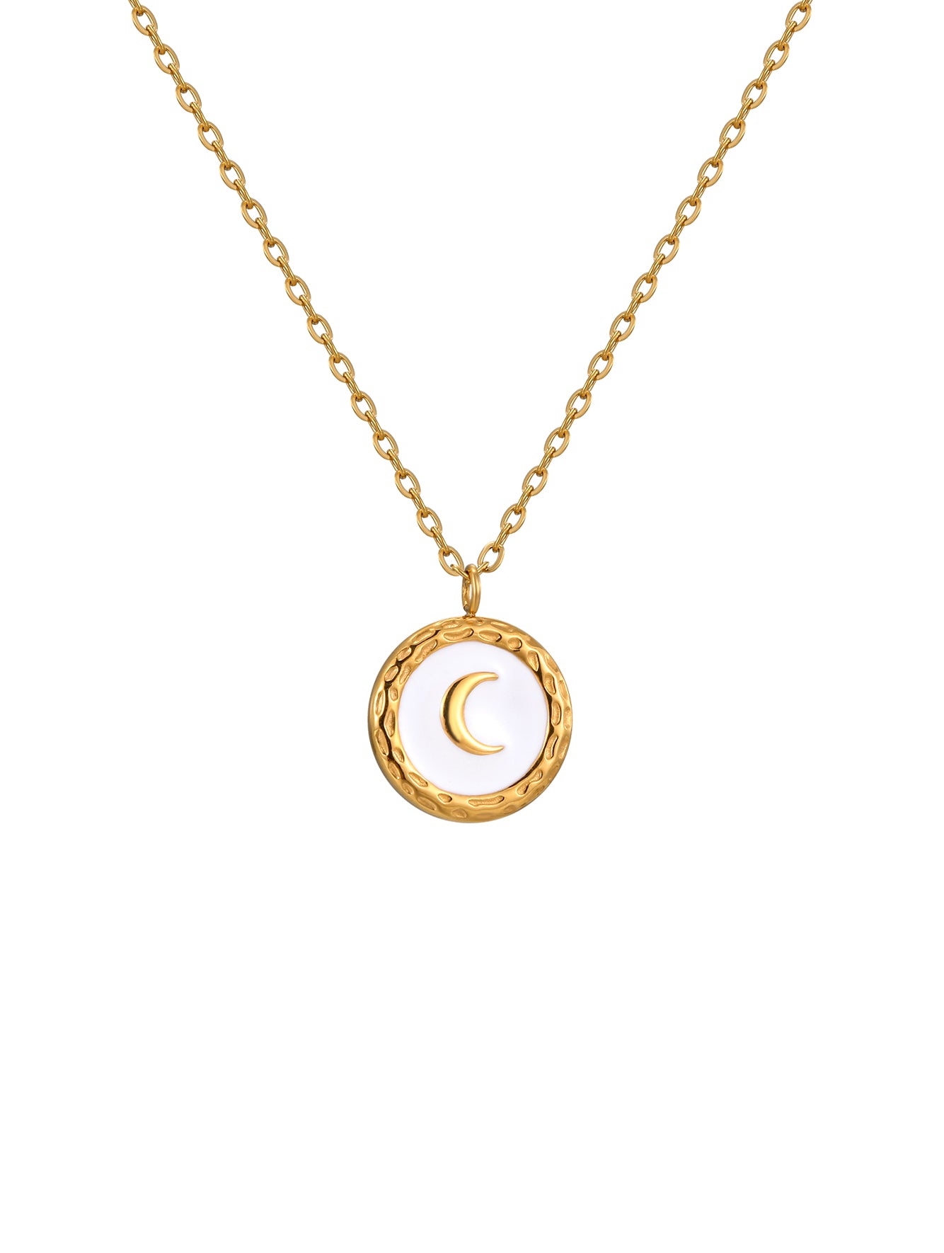 Textured Moon Pendant Necklace in 18K Gold Plated Copper