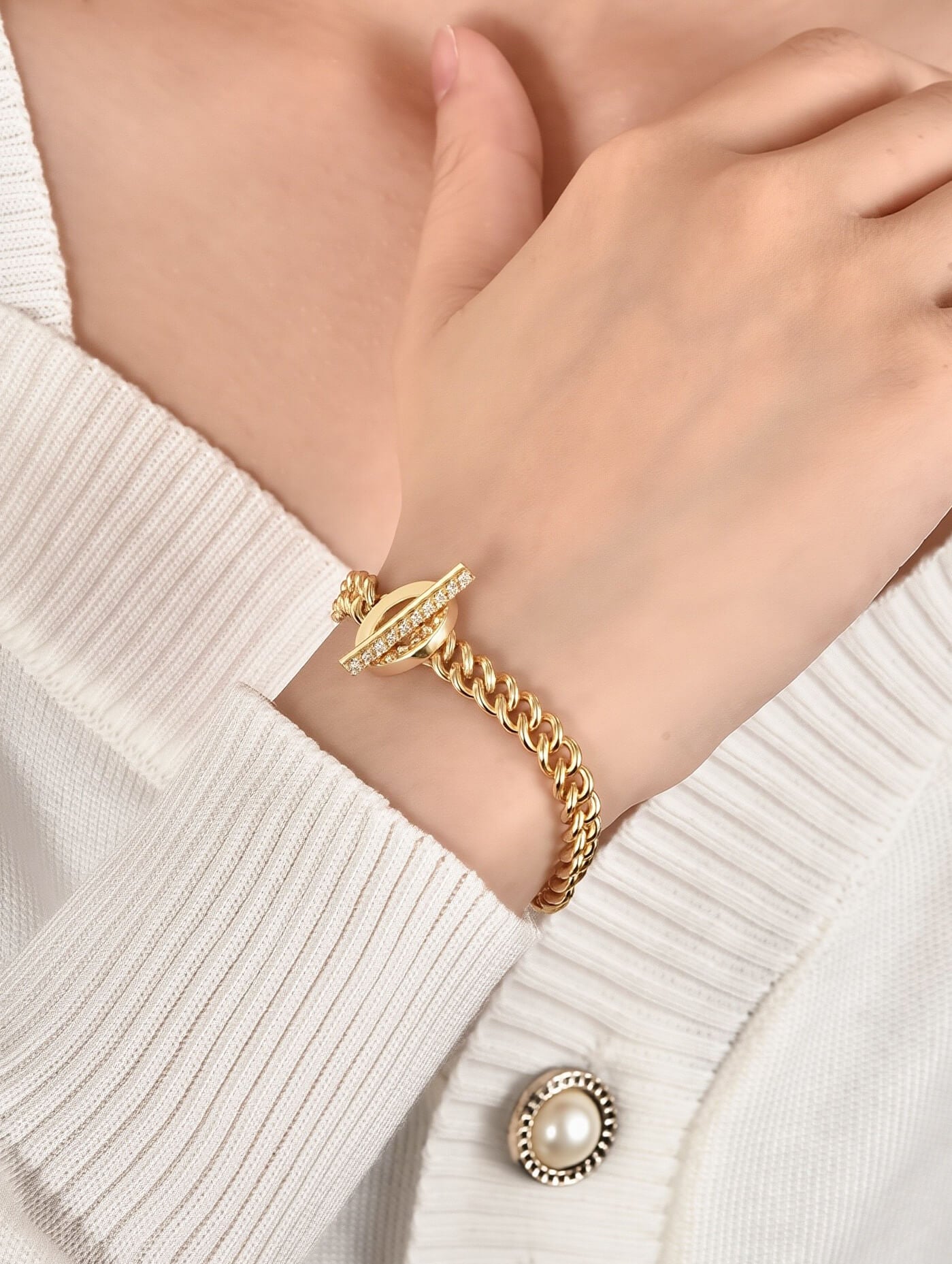 OT Clasp Cubic Zirconia Cuban Chain Bracelet