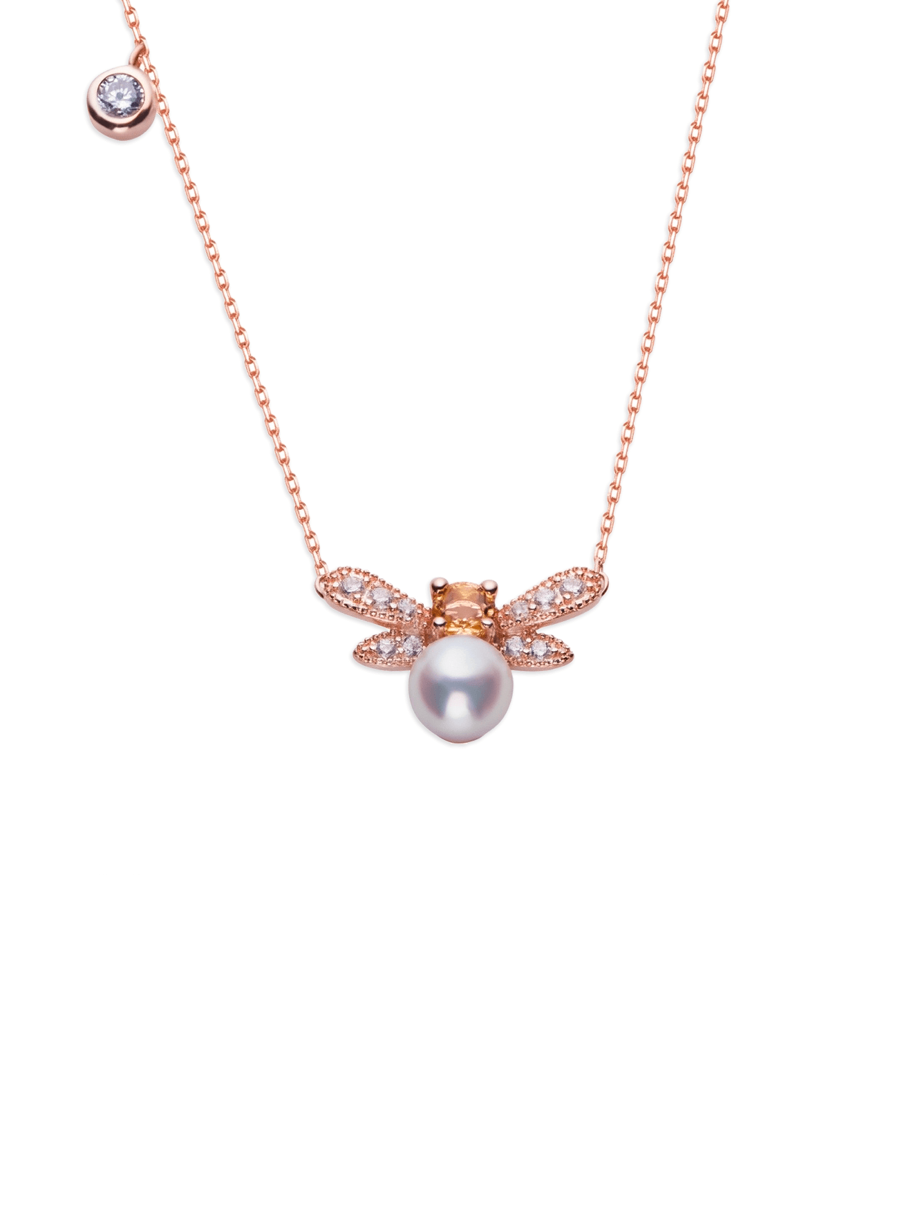 Rose Gold Bee Akoya Pearl Necklace & Bracelet Set