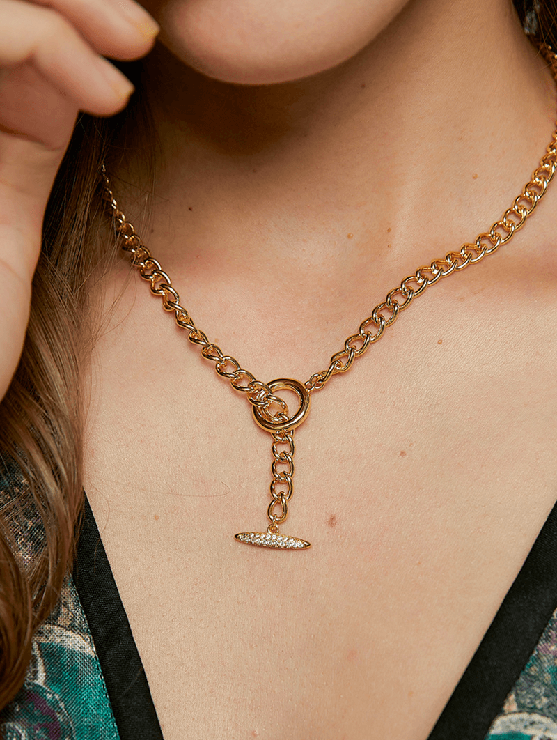 Vintage Irregular Metal OT Clasp Cubic Zirconia Necklace