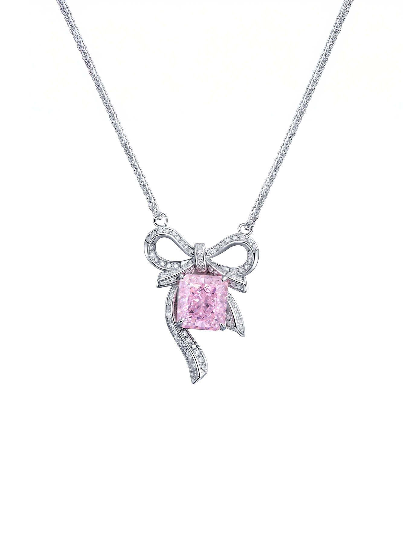 3ct Radiant Cubic Zirconia Bowknot Necklace