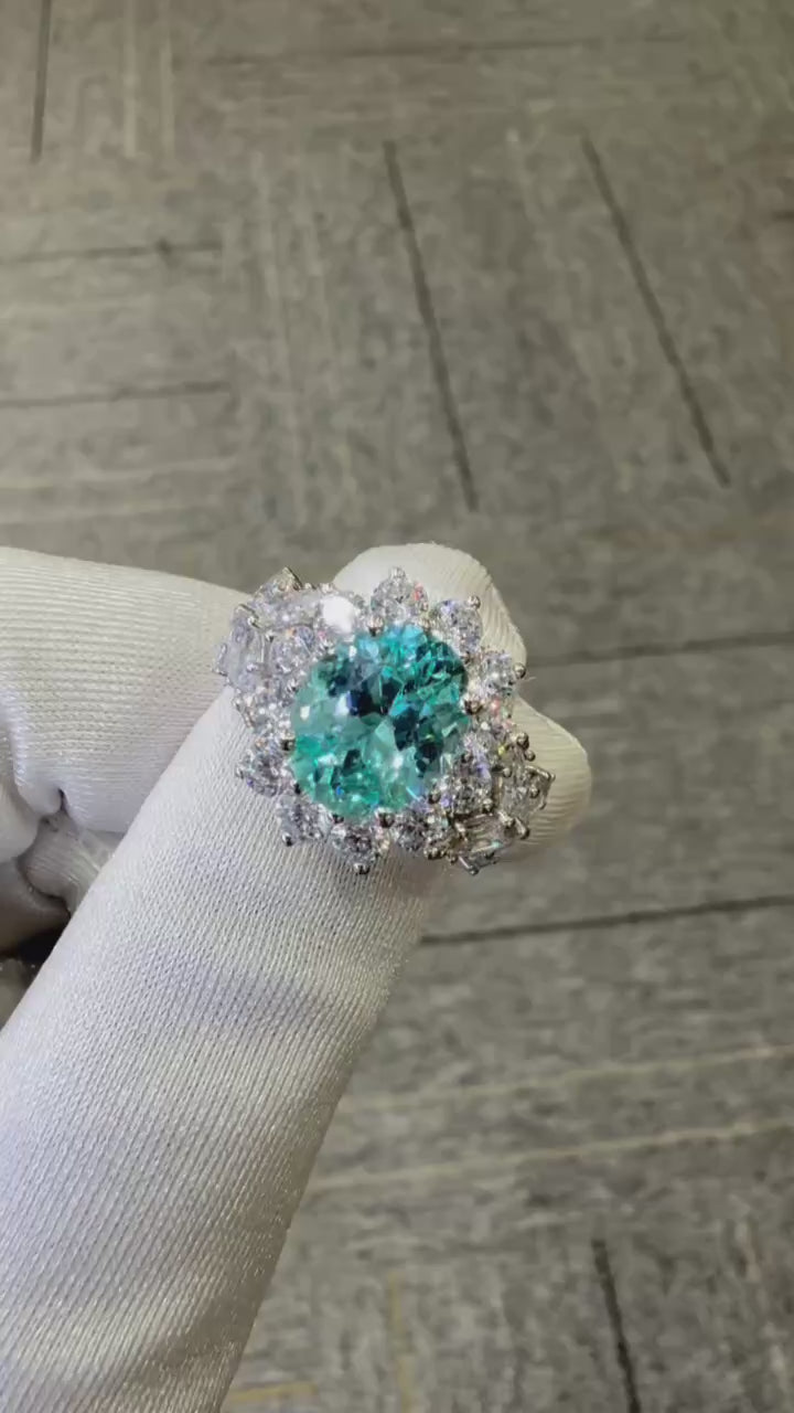 5.714ct Oval Lab-Grown Paraiba Tourmaline Floral Cocktail Ring