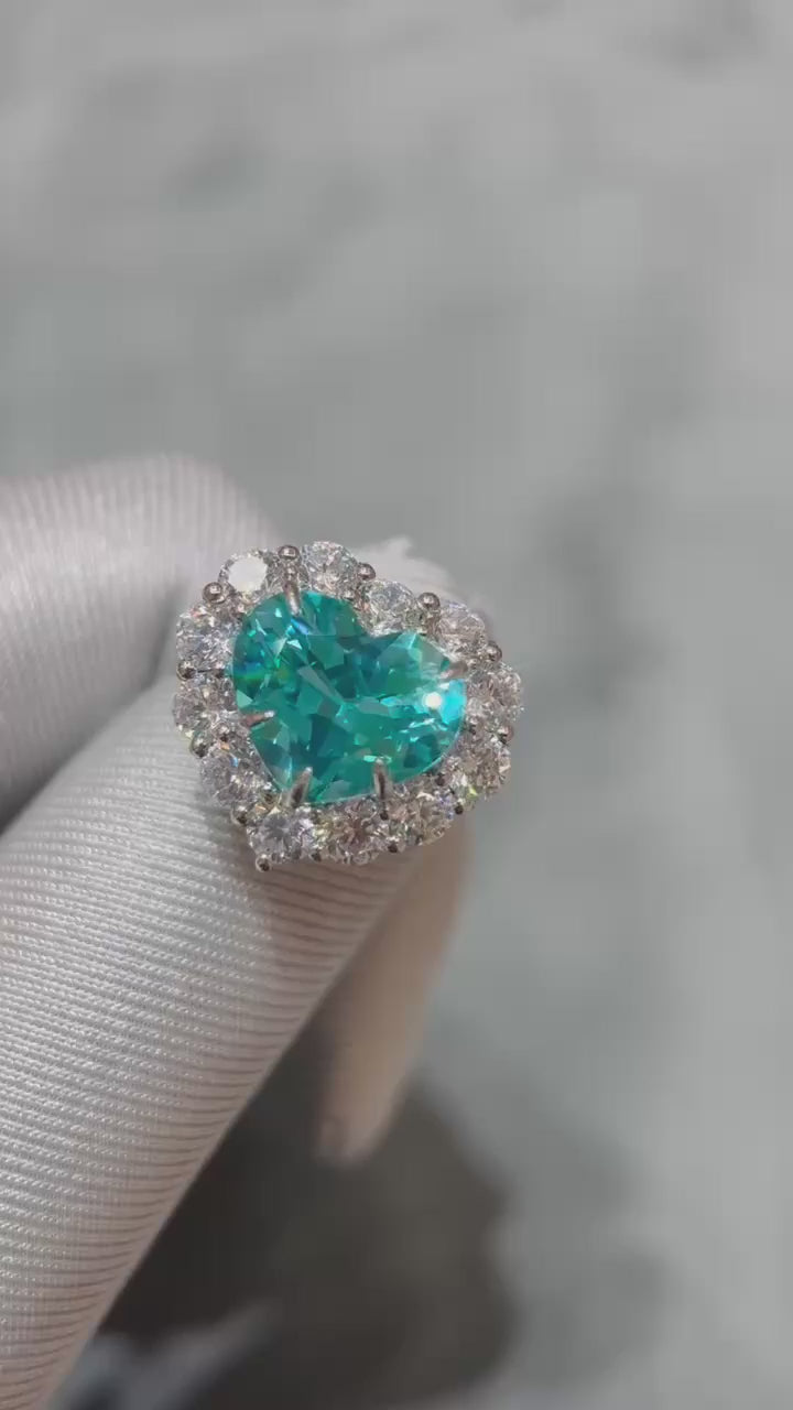 9.35ct Heart Lab-Grown Paraiba Tourmaline Halo Engagement Ring