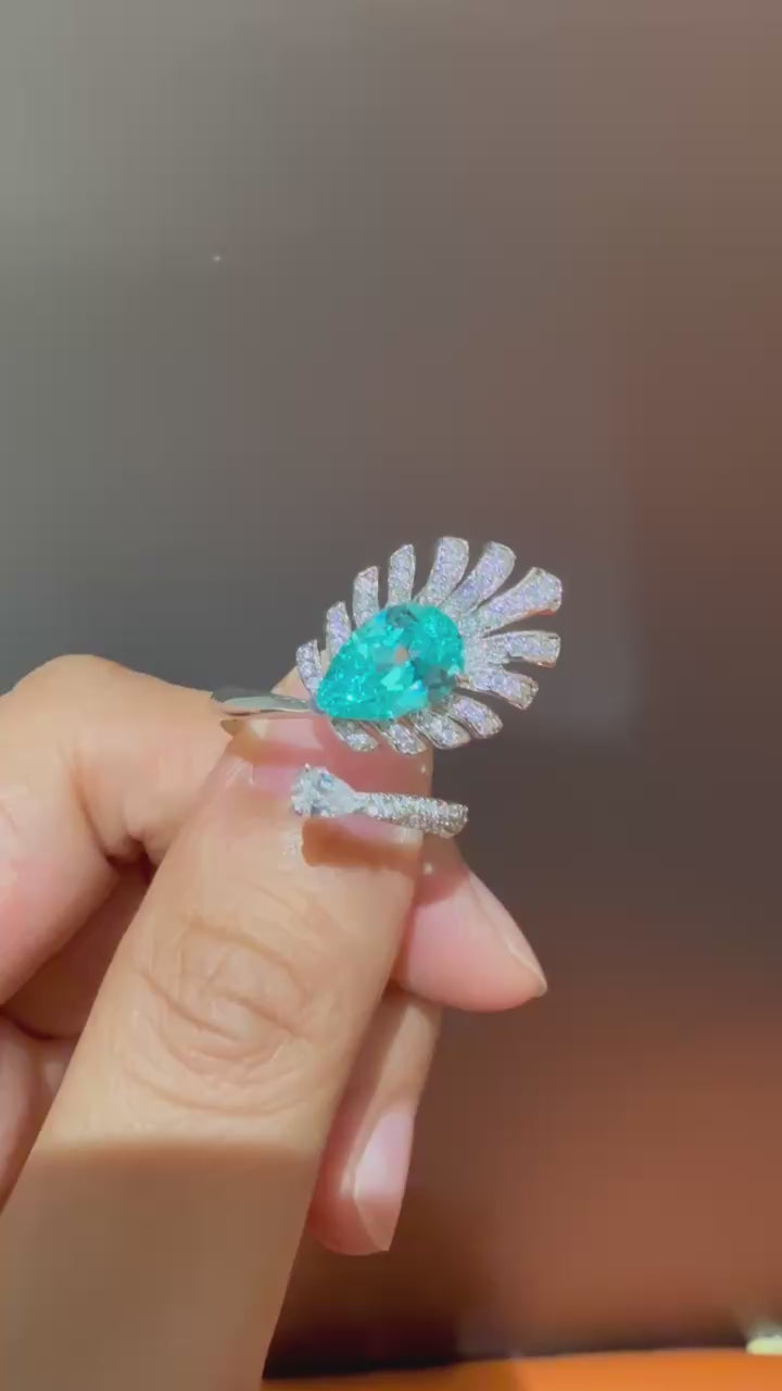 3.54ct Pear Shape Lake Blue Lab Created Paraiba Tourmaline Engagement Ring